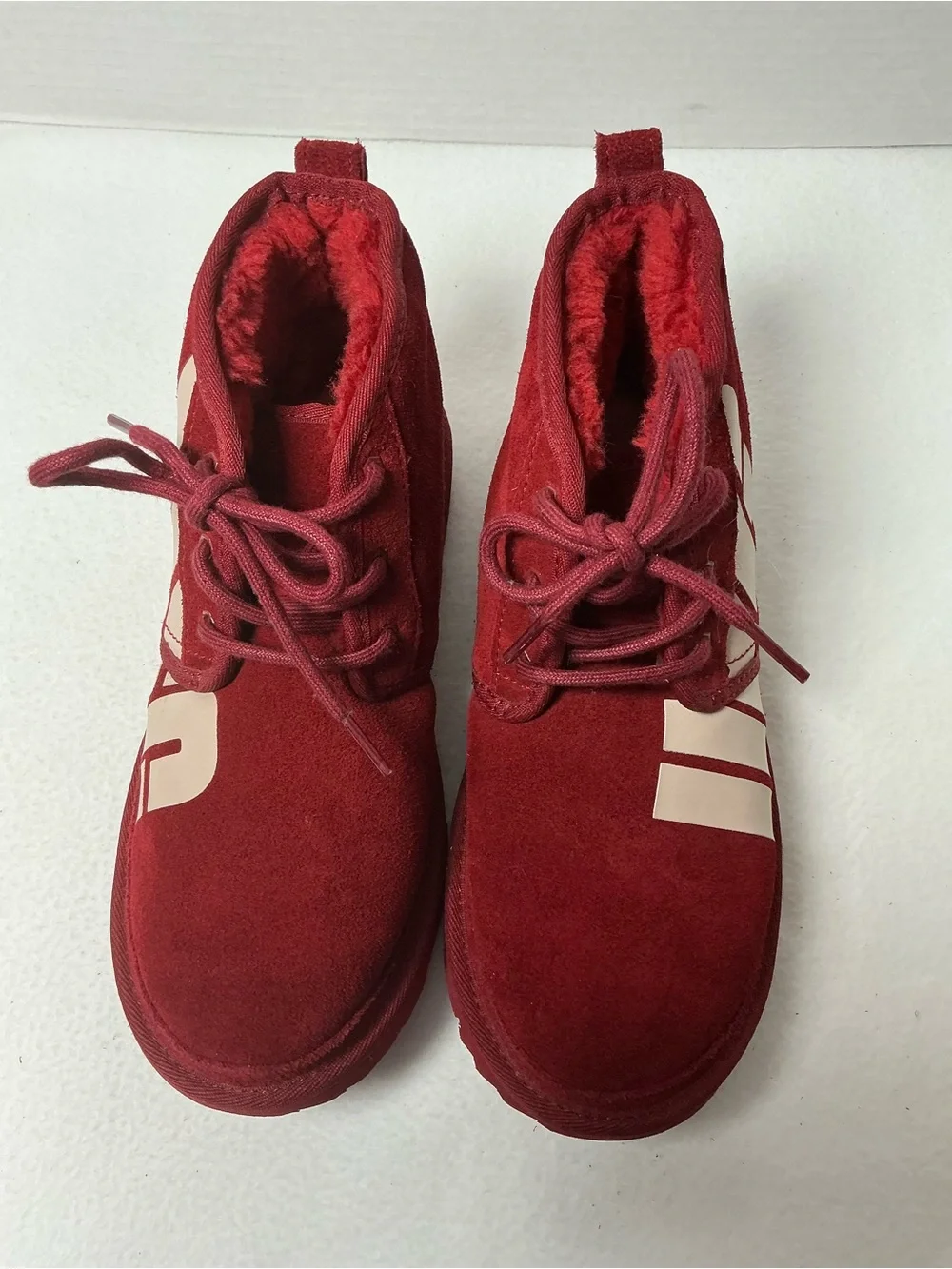 UGG Neumel Chopd Graphic Samba Red Suede Boots Kids 6
